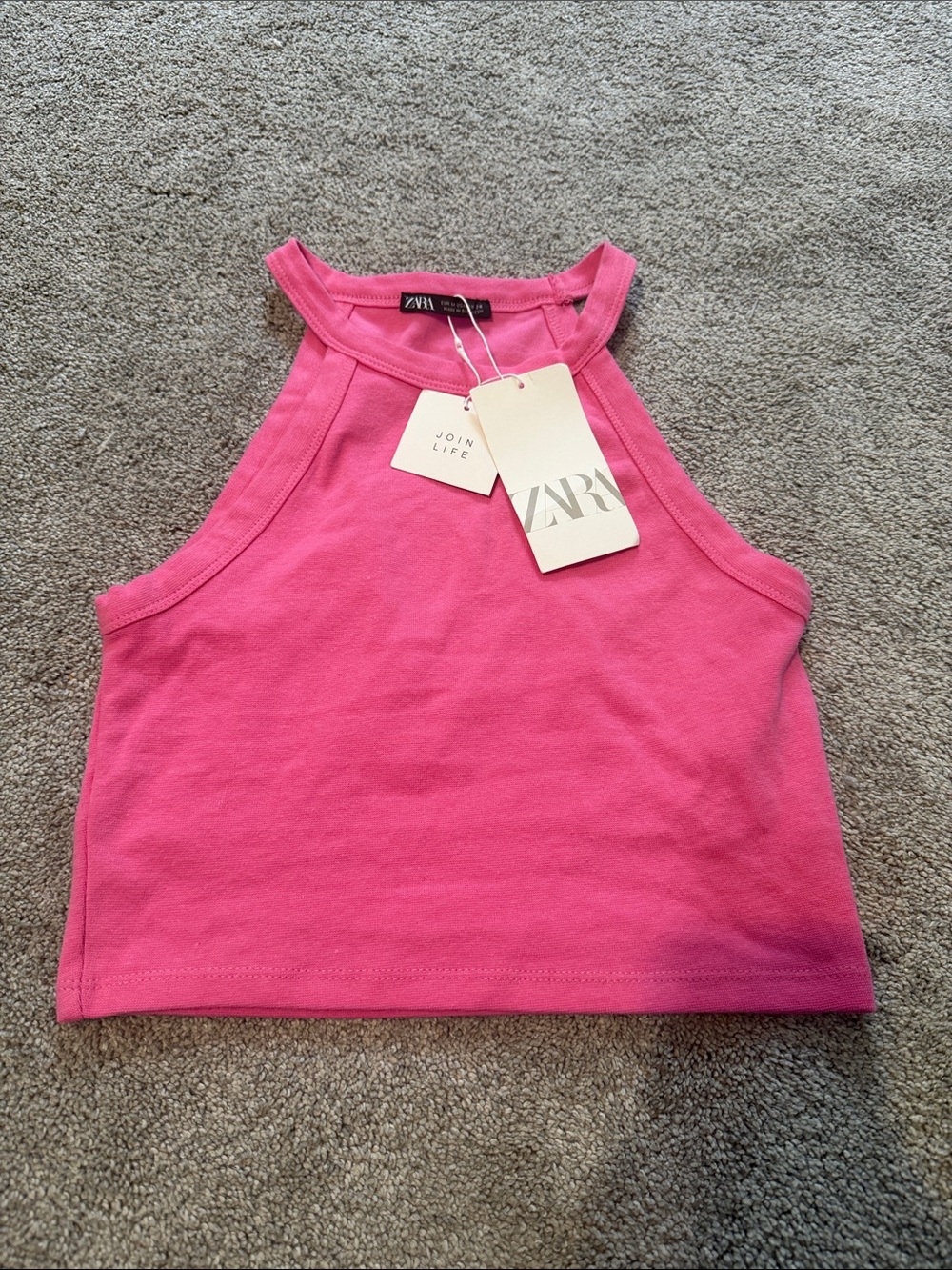 ZARA Pink Ribbed Halter Crop Top